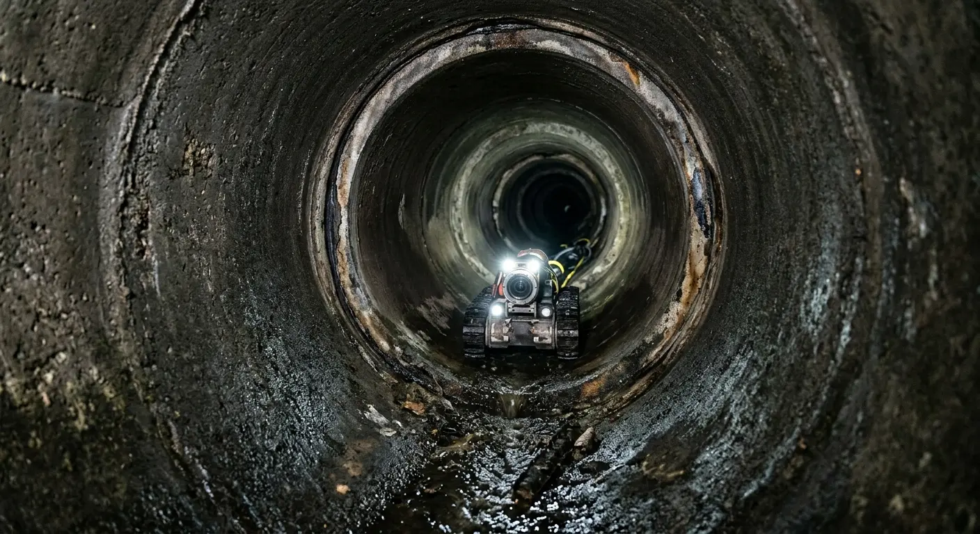 Robotic sewer camera inspecting pipe interior for Sewer Line Cleaning in Reynoldsburg
